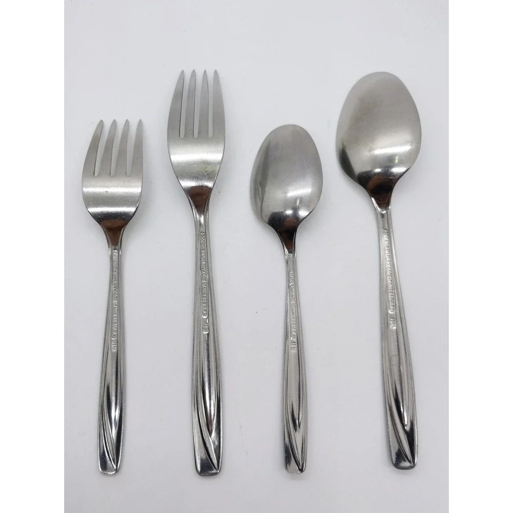 Rogers Lawncrest Flatware 4pc Silver Stainless Steel MCM Wheat Pattern Set